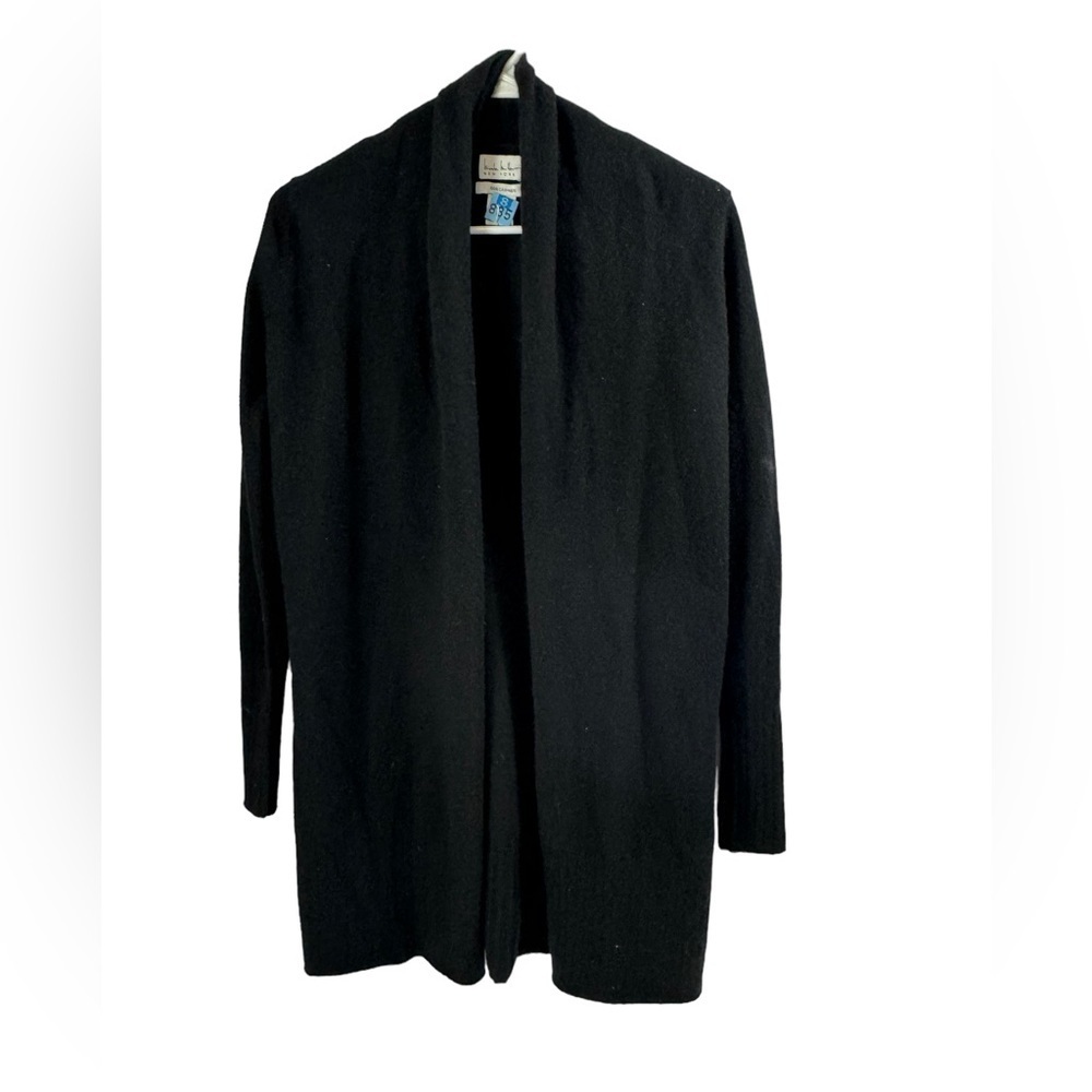 Nicole Miller Cashmere Open Cardigan Sweater Black 100% Cashmere Size Xs
